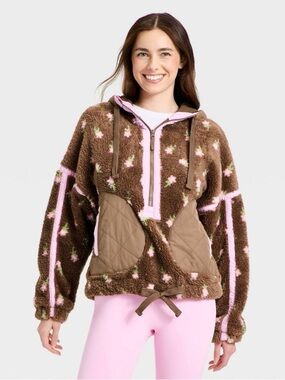 Women's Contrast High Pile 1/2
Zip Jacket - JoyLab Brown floral